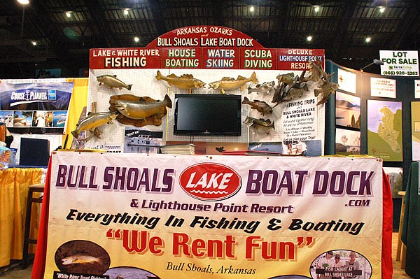 Booths like this one belonging to Bulls Shoals Boat Dock and Marina offer information and show specials to help you plan your next adventure.