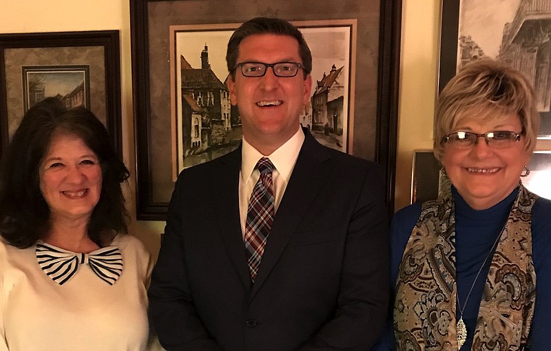 Atlanta Mayor Travis Ransom is shown with Amity Club President Teresa Crow, left, and member Regina Pyle. He spoke recently to the Amity Study Club on current city government and the future. (Submitted photo)