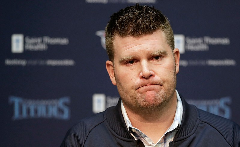 Tennessee Titans general manager Jon Robinson listens to a question during an NFL football news conference Monday, Jan. 15, 2018, in Nashville, Tenn. The Titans split with head coach Mike Mularkey on Monday after he revived a team with the NFL's worst record over two seasons and led them to their first playoff victory in 14 years. The Titans announced the move two days after a 35-14 loss to New England in the AFC divisional round.