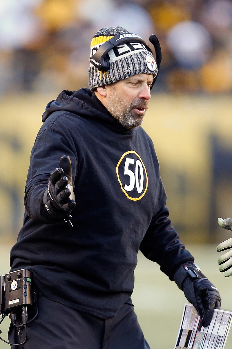 In this  Jan. 14, 2018, file photo, Pittsburgh Steelers offensive coordinator Todd Haley greets players as they come from the field during the second half of an NFL divisional football AFC playoff game against the Jacksonville Jaguars in Pittsburgh. A person with direct knowledge of the decision, confirmed to The Associated Press that the Steelers will not renew Haley's contract. The person spoke on condition of anonymity Wednesday, Jan. 17, 2018, because there was no formal announcement from Haley nor the team. Haley just finished his sixth season with the team. 