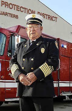 Cole County Fire Protection District Fire Chief Donnie Braun poses for this photograph May 4, 2014 outside district headquarters. Braun resigned January 2017 after 42 years in the position.