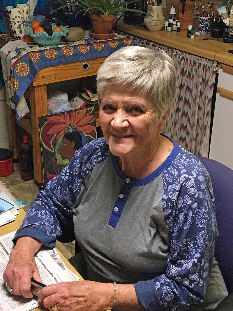 This Feb. 1, 2018 photo shows Nona Goodman at her home in Hartley, Texas.  Goodman is the most prolific of the Amarillo Globe-News' dedicated letter writers.   (Jon Mark Beilue /The Amarillo Globe News via AP)