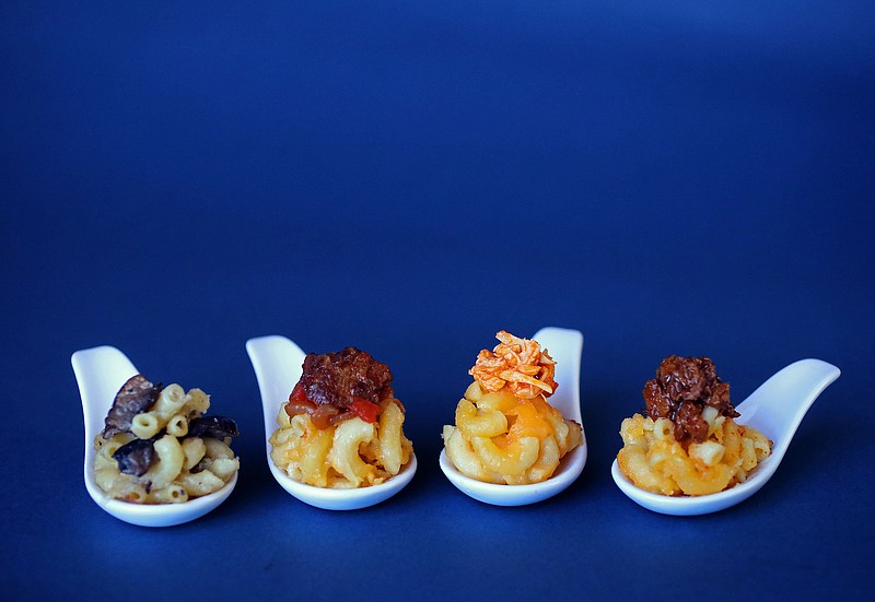 From left: Wild Mushroom Macaroni and Cheese, Macaroni and Cheese with a Five-Spice Beef Topping, Macaroni and Cheese with Buffalo Chicken Topping and Macaroni and Cheese with a Barbecued Brisket Topping. (Christian Gooden/St. Louis Post-Dispatch/TNS) 
