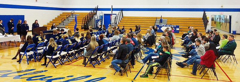 Russellville FFA members, friends and family members attend the Greenhand and Chapter Degree Ceremony Feb. 12 in the high school gymnasium.