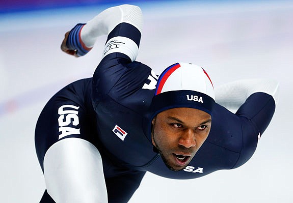 Shani Davis of the United States competes during the men's 1,500-meter speedskating race Tuesday at the Gangneung Oval at the Winter Olympics in Gangneung, South Korea.