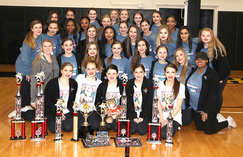 Texas High School's Texas HighSteppers dance team is seen at the Marching Auxiliaries competition Saturday, Feb. 10, 2018, in Tyler, Texas. Members are, first row from left, Sarah Grace Boudreaux, Parker Ellyn Madlock, Sarah Stark, Emily McMaster, Addison Rogers; second row, team Director Amber Reynolds, Ashley Wallace, Amber Savage, Sophie Lower, Kylie Davis, Perin Creek, Sara Ottinger, London Edwards; third row, Meredith Green, Madison Bowers, Raven Ivory, Chloe Page, Madison Brown, Allie Graves, Isabelle Robertson, Olivia Bruggeman, Gabby Leon, Imari Kelley, Kayla Ebel; and fourth row, Evelyn Patterson, Lily Sewell, Mary Claire Wright, Candra Thompson, Morgan Williams, Hollan Borowitz, Tatum Haugh, Mallory Hackworth, EmmaGrace Kuhl, Emma McMillen, Mackenzie Stevens. (Submitted photo)