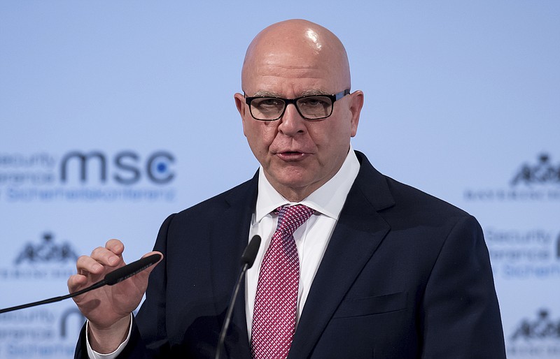 Herbert Raymond McMaster, U.S. National Security Advisor speaks at the Security Conference in Munich, Germany, Saturday, Feb. 17, 2018. (Sven Hoppe/dpa via AP)