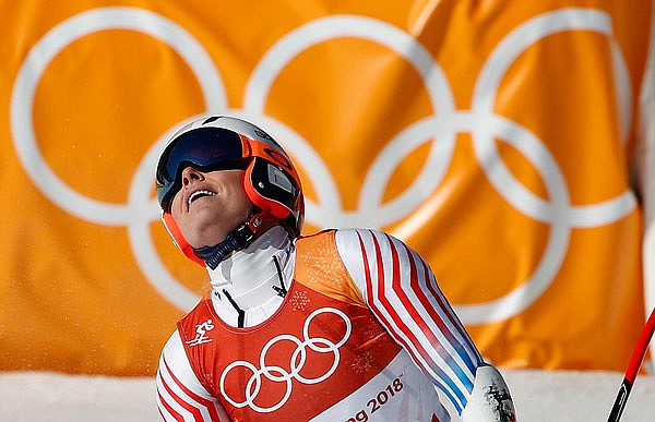 United States skier Lindsey Vonn reacts in the finish area Saturday after competing in the super-G at the 2018 Winter Olympics in Jeongseon, South Korea.