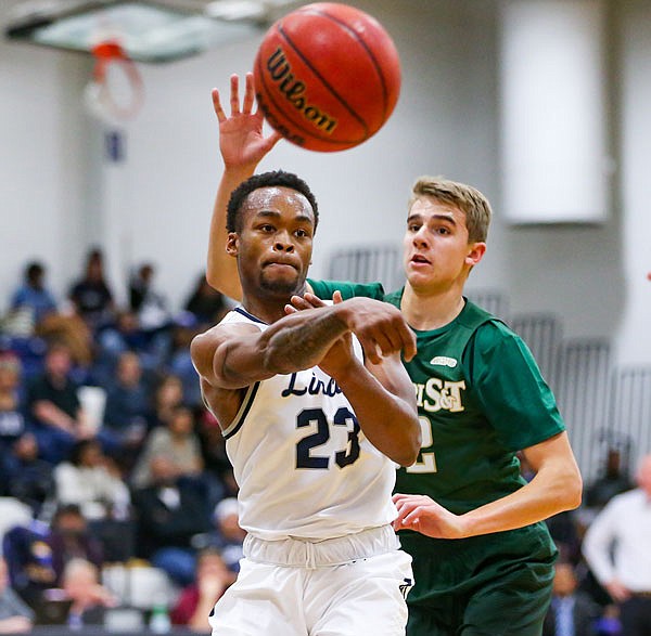 Amoriontez Ivory of the Lincoln Blue Tigers passes the ball during a game against the Missouri S&T Miners earlier this season at Jason Gym. 