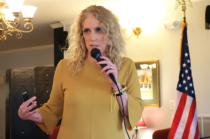 Fulton Middle School principal Beth Houf is seen speaking to Rotary Club members in this February 2018 photo.