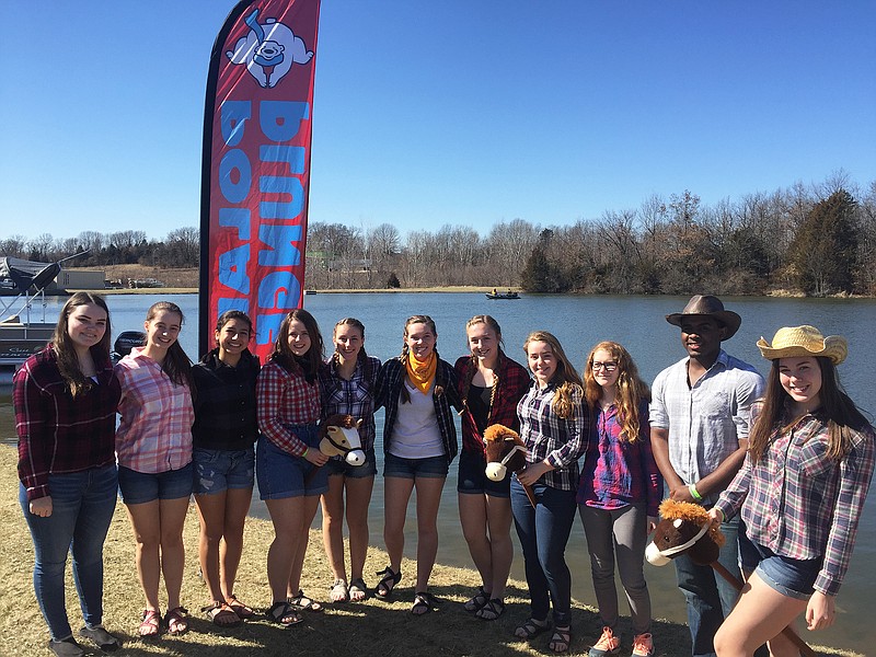 Fulton High School Student Council members participating in the Polar Bear Plunge in Columbia Saturday, March 3, 2018, pictured from left are: Kaitlyn Epperson, Kristine Malone, Julia Mendez, Laura Bailey, Rileigh Huffman, Anna Bonderer, Haden Trowbridge, Kelly Gillespie, Jordan Bonner, Tre Vaughn and Grace Riley. (Submitted)