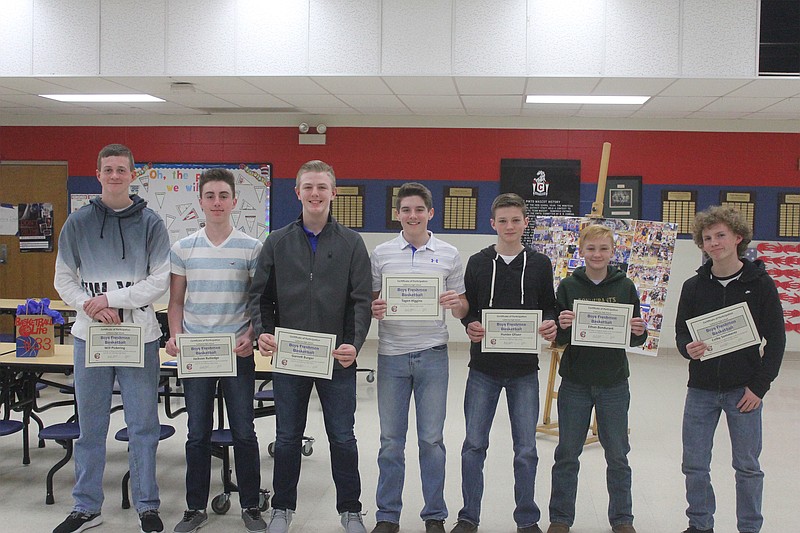 <p>Democrat photo/ Kevin Labotka</p><p>The freshman boys team was honored during the boys’ basketball banquet, March 4.</p>