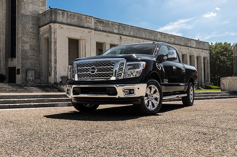 A new "Texas TITAN" package joins the Nissan TITAN lineup for the first time for the 2017 model year. The package is available in a range of two TITAN and four TITAN XD Crew Cab grades, including 4x4 and 4x2 drive configurations. The 2017 Texas TITAN includes: chrome inner and outer grille finish, 20-inch chrome aluminum-alloy wheels, metallic-finish kick plates, Texas TITAN floor mats, chrome exhaust finishers, and Texas TITAN badging. (Photo courtesy of Nissan)