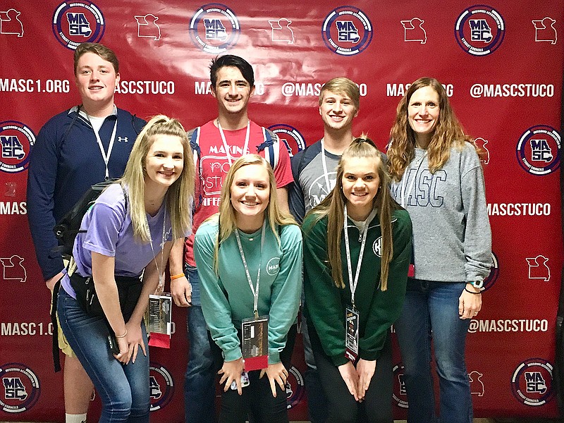 <p>On March 8th, North Callaway Student Council sent six delegates to the Missouri Association of Student Council’s State Convention held at Lebanon High School in Lebanon. The State Convention hosts over 1,000 students and advisors from across the state. Throughout the three day convention, students and advisors attended meetings and discussion forums designed to improve their councils with more student and community involvement. In addition, the NCHS Student Council was awarded the highest state award: Honor Council – Gold Level. The criterion for this award includes exemplary participation in school service, spirit, community service, student and teacher recognition, and leadership training. Attending this convention is especially important for the growth and improvement of the student council. Missouri has one of the top state associations in the nation and one of the top summer programs (hosted in June at William Woods University). Each year, North Callaway prides itself on sending delegates to both State Convention and to the summer camp in Fulton. Pictured: left to right, back row: William Jeffries, Mark Hollenberg, Justin Coffman, and advisor Kathleen Jeffries. Front row: Heather Thurman, Alexis Krampe, and Kaleigh Moore. (Submitted)</p>