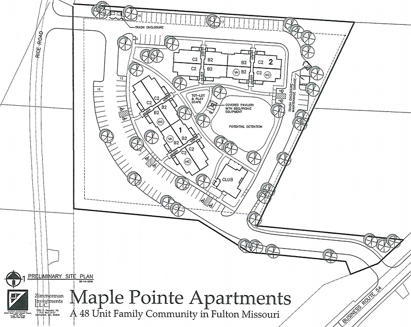 <p>Submitted photo</p><p>Zimmerman Properties provided the preliminary site plan for a proposed 48-unit low-income apartment complex in Fulton to Fulton Public Schools’ Board of Education.</p>