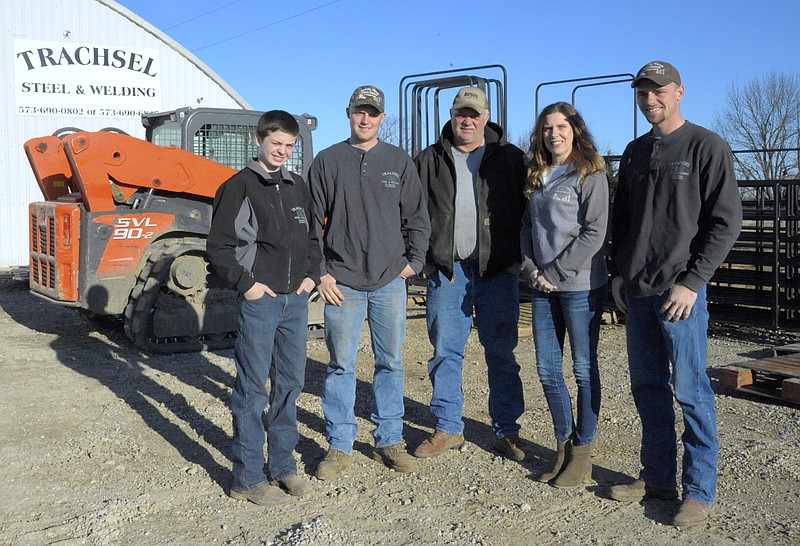 Trachsel Fencing and Bobcat has added Trachsel Steel and Welding to its services and moved to a new location east of California on Lookout Trail. John and Jan Trachsel started the business in 1995 and sons Jaden, J.T, both far left, and Jackson, right, have been involved. The oldest two have taken the lead in the new business.