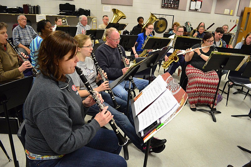 The Jefferson City Community Symphonic Band rehearses at Thomas Jefferson Middle School in advance of the Big Band No Strings Attached Concert Sunday, March 18, 2018.

