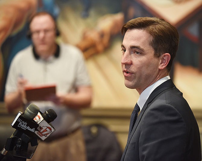 State Rep. Jay Barnes, R-Jefferson City, speaks about the special House committee investigating Missouri Gov. Eric Greitens at a press conference March 14, 2018.