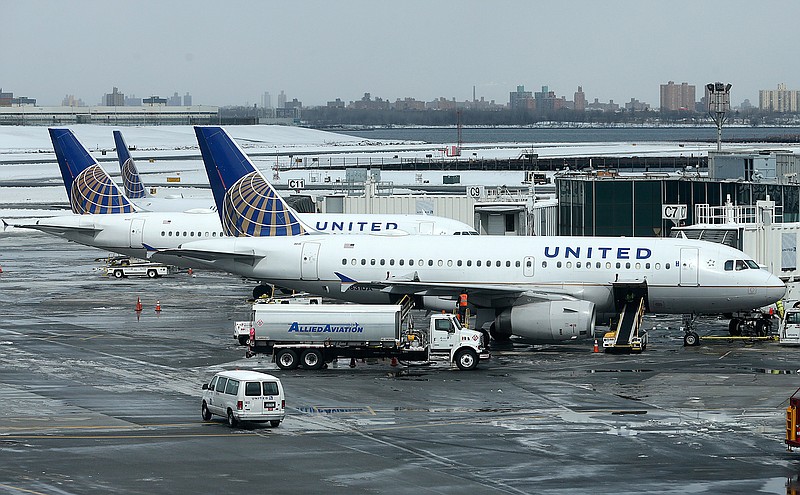 In this March 15, 2017, file photo, United Airlines jets sit on the tarmac at LaGuardia Airport in New York. A dog died on a United Airlines plane after a flight attendant ordered its owner to put the animal in the plane's overhead bin. United said Tuesday, March 13, 2018, that it took full responsibility for the incident on the Monday night flight from Houston to New York. (AP Photo/Seth Wenig, File)