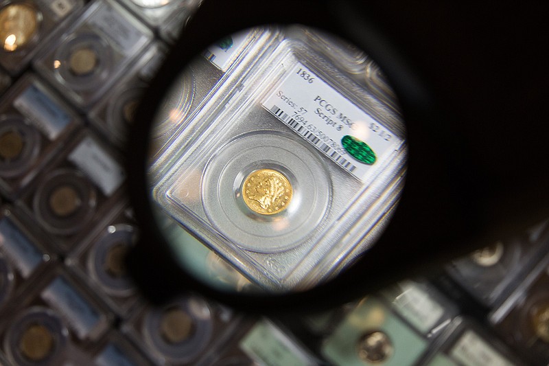 An 1836 $2.50 gold coin is on display at the Texarkana Coin Club's 2017 show. This year's show begins on March 30. (Gazette file photo)
