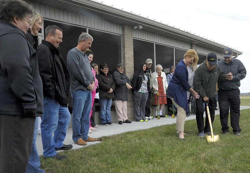 <p>Democrat photo/Michelle Brooks</p><p>More than 30 residents, family, chamber members and employees gathered outside Valley Park West Retirement Center to break ground March 22 on a 4,000-square-feet addition, which will include six beds, a conference room, a family room and a workout room.</p>