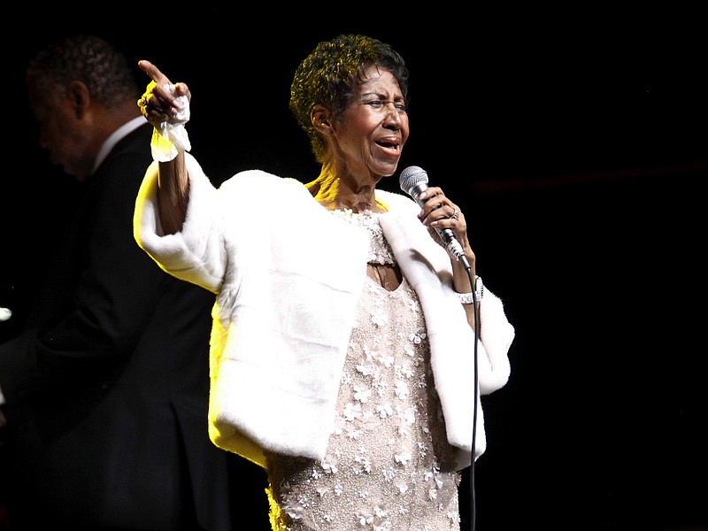 In this Nov. 7, 2017 file photo, Aretha Franklin attends the Elton John AIDS Foundation's 25th Anniversary Gala in New York. Franklin is canceling a concert that would have taken place on her 76th birthday due to doctor's orders. (Photo by Andy Kropa/Invision/AP, File)