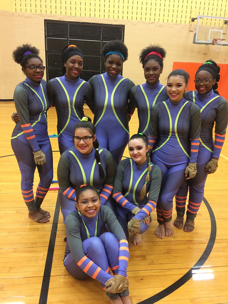 Texas High School's Winter Guard finished the season at third place overall in the North Texas Color Guard Association Championship on March 9 in Azle, Texas. Members are, front row, Ayana Brayley-Cruz; middle row from left, AnnMarie Vasquez and Misty Lopez; back row, Alliyah Vayson, Lauryn Young, Cymone Thomas, Chloe Griffin, Anna Loanzon and Harmony Mothershed. (Submitted photo)