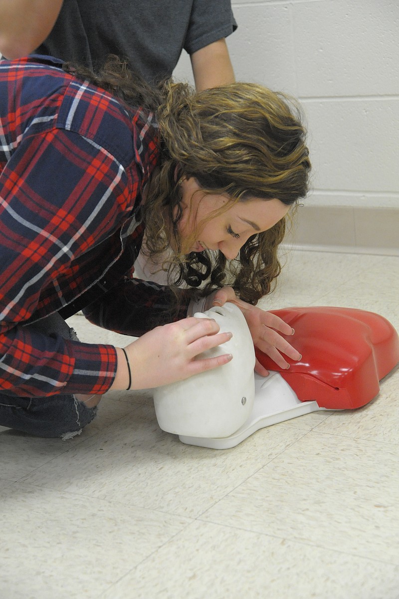 <p>Democrat photo/Michelle Brooks</p><p>All Missouri high school graduates are required to have received CPR training. For students, like Zoe Edwards, who are lifeguards, receiving the training during their sophomore year helps prepare them for certification.</p>