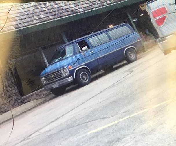 The vehicle in this photograph distributed by the California Police Department is a representation of the suspect vehicle in an attempted abduction; police say it is NOT the actual suspect vehicle. The suspect vehicle in the March 28, 2018 incident at Village Green Shopping Center was described as a two-tone blue, early- to mid-1980's Conversion Van. The van also was described as being very rusted, with no license plates on either the front or the back of the vehicle.