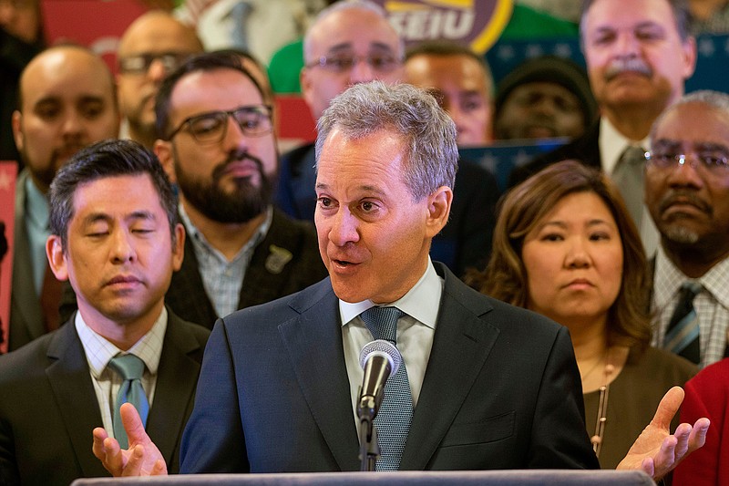 In this April 3 photo, New York Attorney General Eric Schneiderman speaks during a news conference in New York to announce a new lawsuit by 17 states, the District of Columbia and six cities against the U.S. government, saying a plan to add a citizenship query to the census questionnaire is unconstitutional.