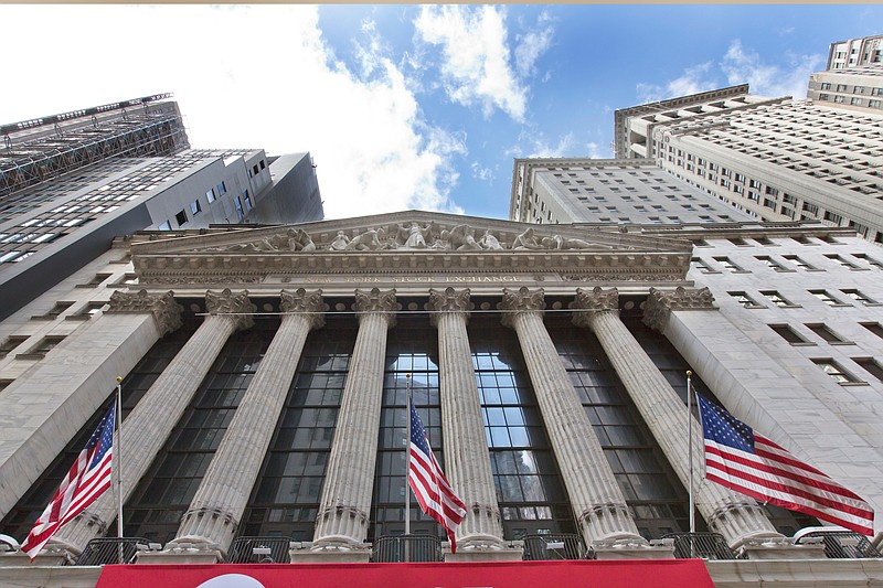 FILE- In this April 5, 2018, file photo, the facade of the New York Stock Exchange is shown. The U.S. stock market opens at 9:30 a.m. EDT on Wednesday, April 18. (AP Photo/Richard Drew, File)