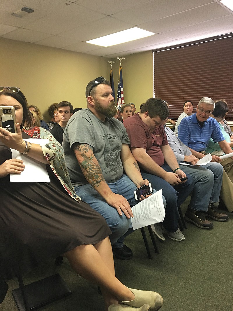 New Boston, Texas, residents fill the room at the Tuesday evening City Council meeting.