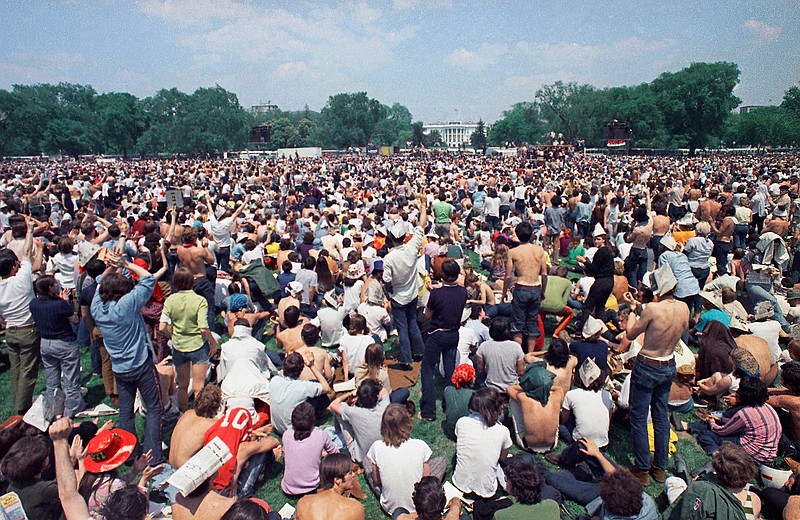 In this Aug. 28, 1963, file photo, crowds gather at the Lincoln Memorial to demonstrate for the civil rights movement in Washington. More than five decades after Americans poured into the streets to demand civil rights and the end to a deeply unpopular war, thousands are embracing a culture of resistance unlike anything since. 