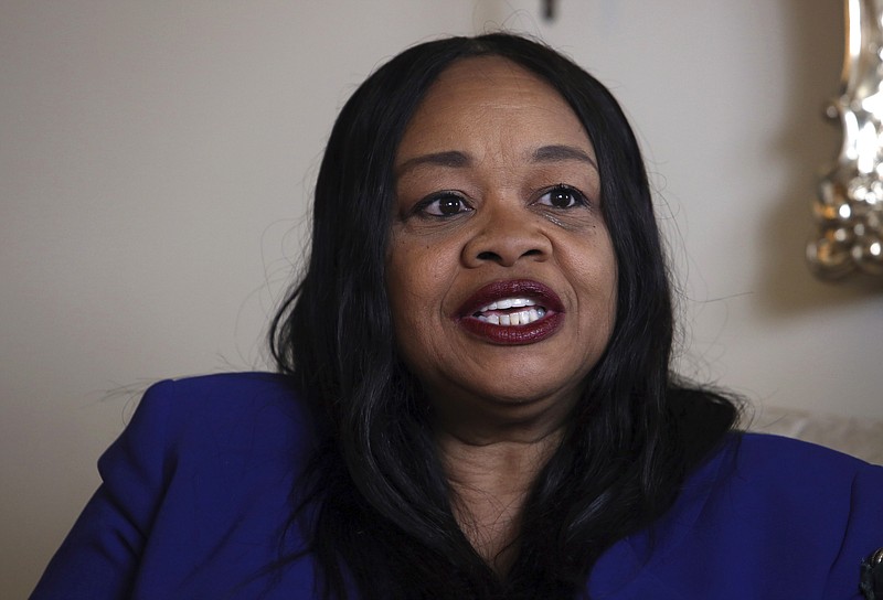 Sandra Harrison, a golfer and member of a group of local women known as Sisters in the Fairway, addresses a reporter's question during an interview with The Associated Press, Tuesday April 24, 2018 in York, Pa. Officials at the Grandview Golf Club in York called police on the group Saturday, accusing them of playing too slowly and holding up others behind them. On Sunday club co-owner JJ Chronister told the York Daily Record she called the women personally to "sincerely apologize." (AP Photo/Jacqueline Larma)