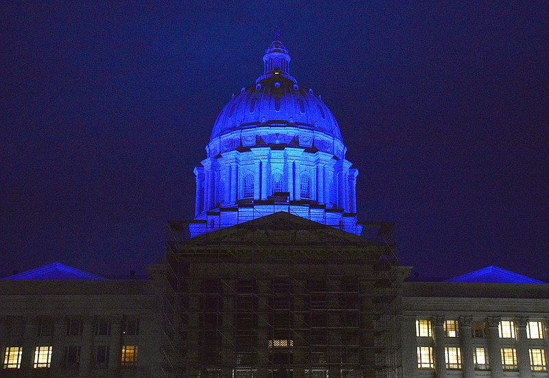 
The Missouri State Capitol dome is illuminated in blue for the month of May 2018 in honor of Missouri law enforcement officers who gave their lives in the line of duty. 