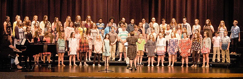 The combined choirs of the California Middle School end the Spring Concert with a musical piece "Joshua!" arranged by Kirby Shaw.