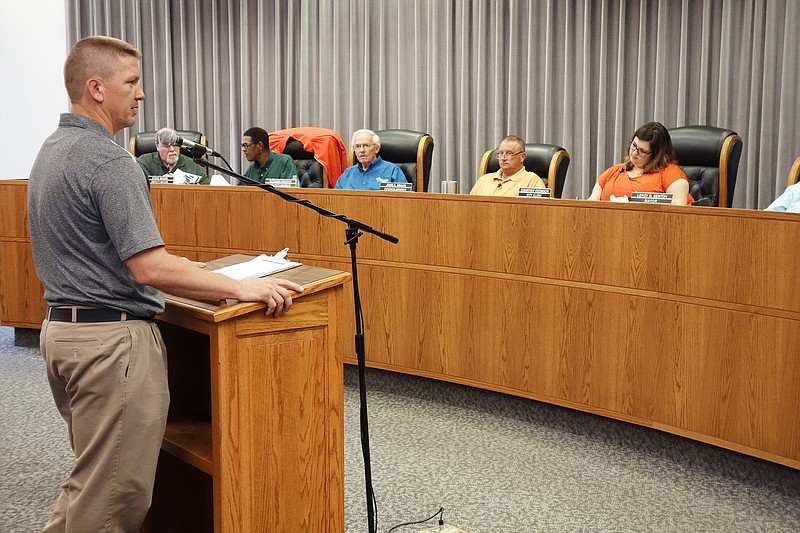 <p>Jenny Gray/For the News Tribune</p><p>Kyle Bruemmer, interim Fulton city engineer, talks about a potential grant at this week’s workshop. The federally funded BUILD (Department of Transportation) Grant is available to rural communities.</p>