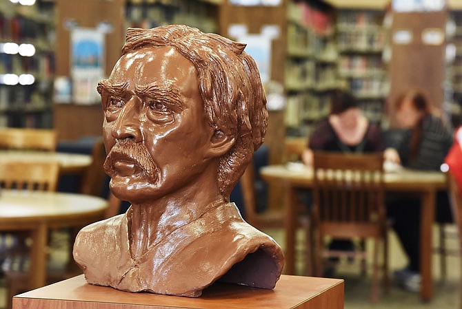 Local artist Phil Jones has donated a clay bust of Mark Twain to the Missouri River Regional Library; it's displayed near the help desk.