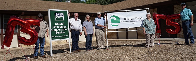 The Marion-Cass Soil and Water Conservation District celebrated its 75th birthday last week. The board members are Keith Gilbert, from left, Robert Davidson, Cynthia McNeeley, Fred Winters, Pearly Wells and Brian Whatley. See the complete story and pictures in next week's Regional News.