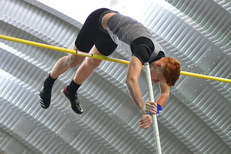 Rhett Nelson, a sophomore at Trinity Christian, clears the bar in the pole vault. Nelson will be competing in the decathlon today and Thursday in Cabot, Ark. (Submitted photo)

