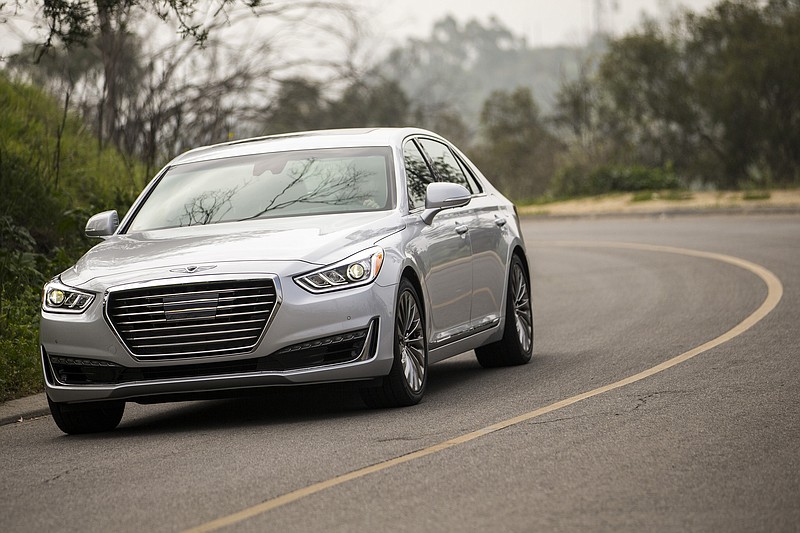 In Ultimate guise, the Genesis G90 features a V-8 motor generating 420 horsepower. (Kent Nishimura/Los Angeles Times/TNS) 