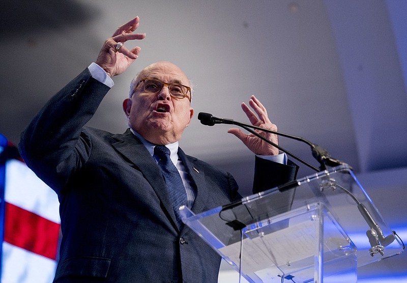 FILE - In this May 5, 2018, file photo, Rudy Giuliani, an attorney for President Donald Trump, speaks in Washington. (AP Photo/Andrew Harnik, File)