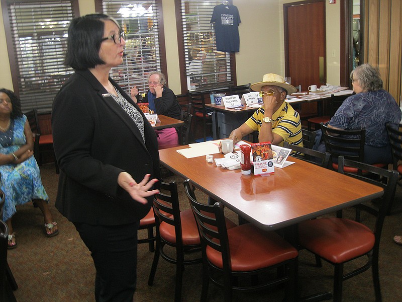 Catherine Krantz, Democratic candidate in the Nov. 6 General Election for the 4th Congressional District in Texas, speaks Saturday to a group of supporters in Texarkana. A native of Emory, Texas, Krantz is running against U.S. Rep. John Ratcliffe.
