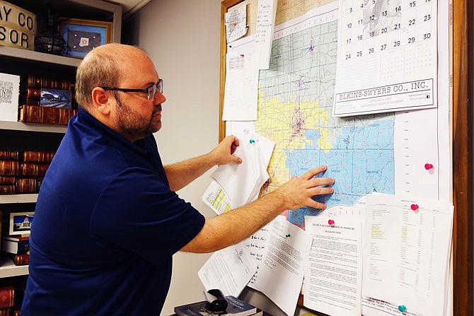 Callaway County Assessor Jody Paschal indicates parts of the county affected by the latest round of reassessments. Some 7,888 notices of increased assessed value have been sent out over the last month, he said.