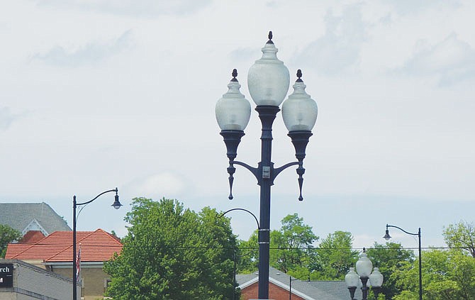 Market Street looking north from Fifth Street in downtown Fulton is part of this summer's U.S. Business 54 revamp. Decorative black streetlights, like those seen here beyond the glass globes, will be part of the project.