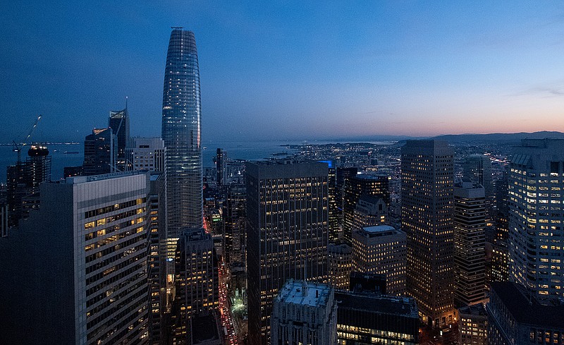 As seen from a neighboring building, the newly completed Salesforce Tower dominates the skyline in downtown San Francisco on January 23, 2018. (Josh Edelson/Los Angeles Times/TNS)