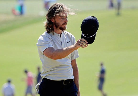 Tommy Fleetwood tips his cap after finishing the Sunday's round of the U.S. Open in Southampton, N.Y.
