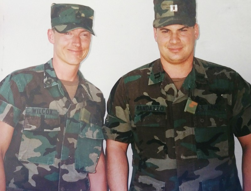 Keith Wilcox, left, is pictured in the late 1990s with Capt. Mark Randazzo, who was serving as commander for the 1035th Maintenance Company at Jefferson Barracks, where Wilcox was first sergeant.