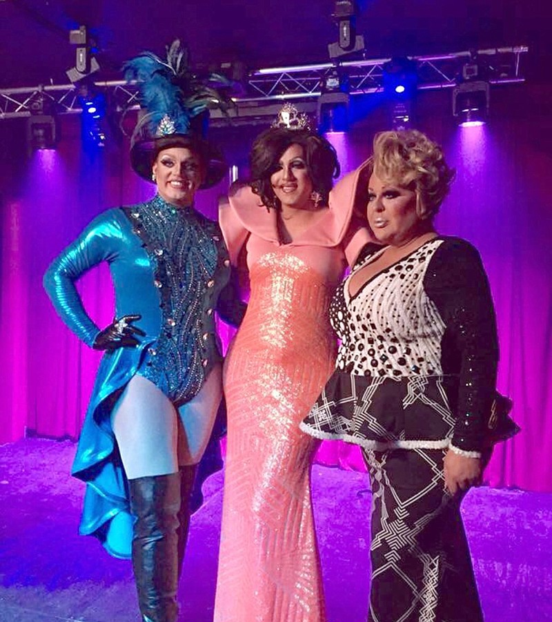 From left, Booklynn Burroughs, Jenessa Highland and Alicia Markston pose after a performance in 2018 at Capitol City Cinema in Jefferson City. Burroughs is expected to be part of the Drag Show on Saturday, hosted by Capitol City Cinema. (Submitted photo)