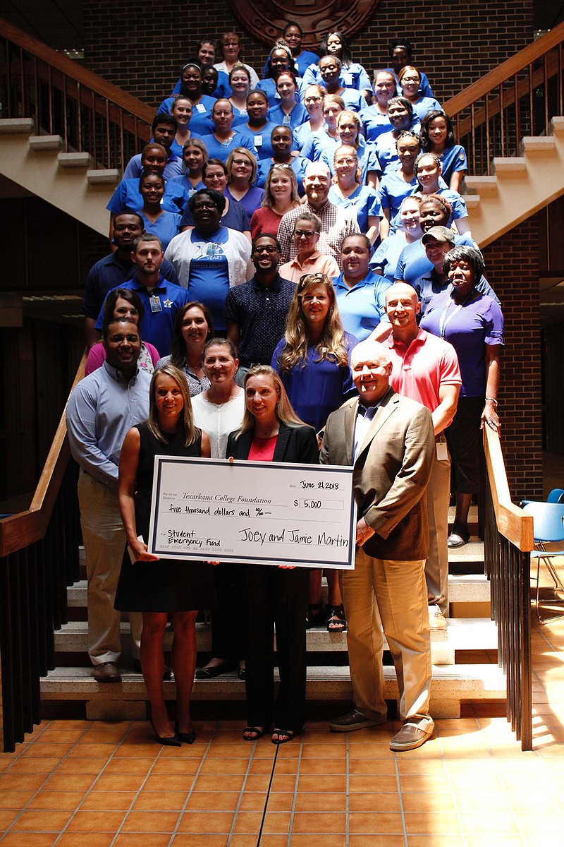 The Texarkana College Foundation received a $5,000 donation Thursday from Joey and Jamie Martin to establish an emergency grant program for nursing and workforce students. Those who are experiencing hardships including medical bills, car repair and utility shut-off can apply for up to $300 in grants. (Submitted photo)

